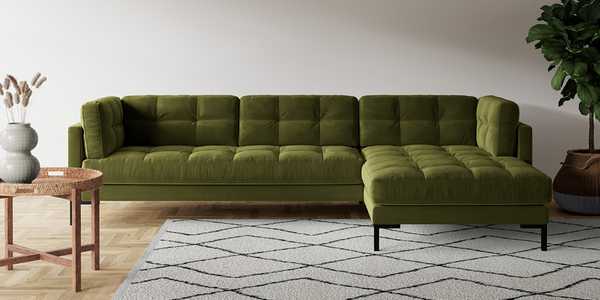 Swoon Landau Velvet Right Hand Corner Sofa - Fern Green.